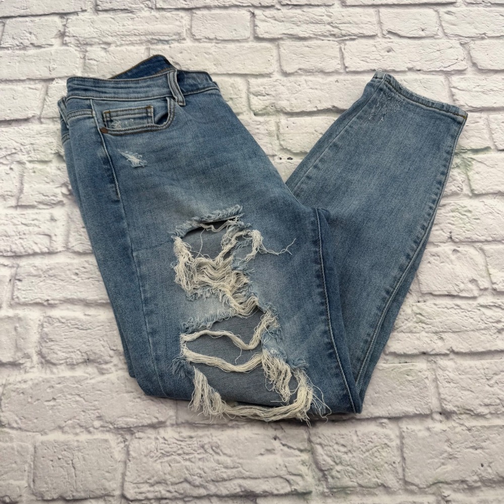 Judy Blue Womens Distressed Boyfriend Fit Jeans Blue Denim Size 7/28 Comfort
